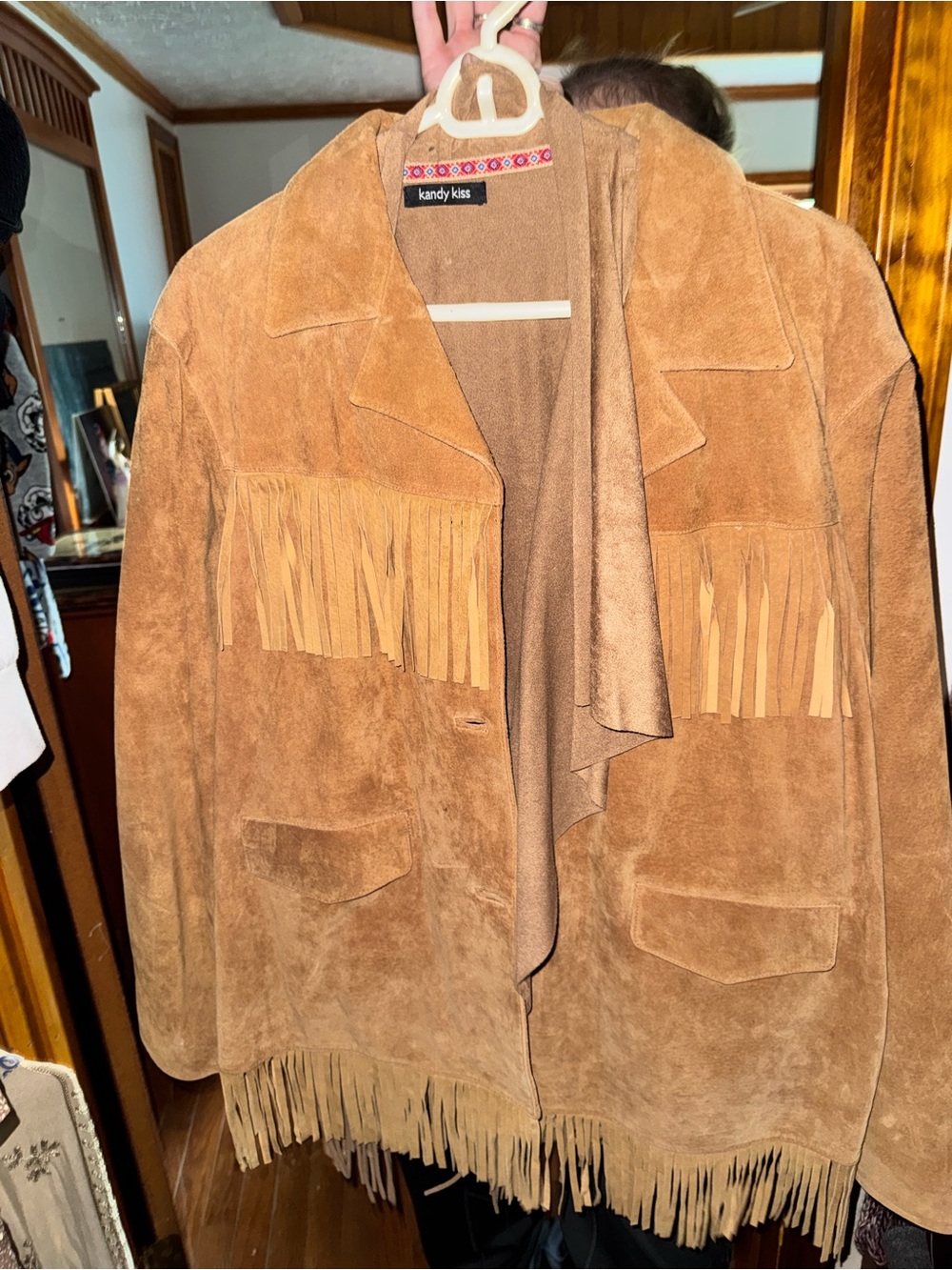 Kandy Kiss Women’s Tan Suede Fringe Leather Jacket